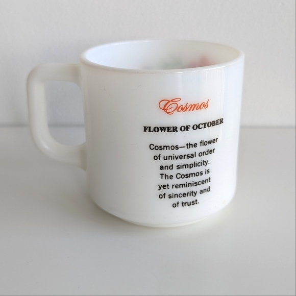 VTG Milk Glass October Coffee Mug or Tea Cup - Flower of the Month Cosmos - Picture 4 of 8